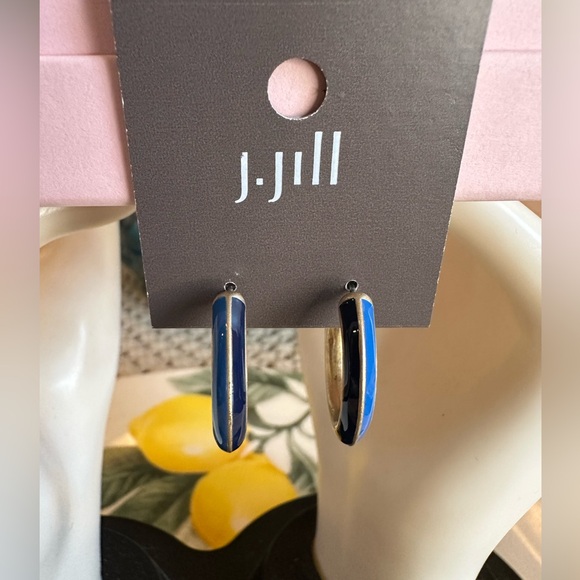J.Jill enamel two tone blue and gold-toned hoop earrings NWT - Picture 3 of 10